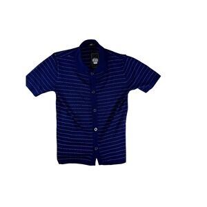 Coney Island Picnic Men's Blue Striped Knit Button Up Short Sleeve Shirt Size S